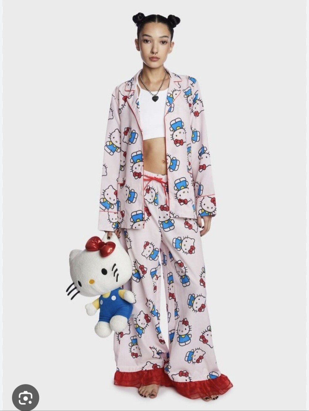 Hello Kitty Pink Pajama Set with Red Trim and Blue Accents